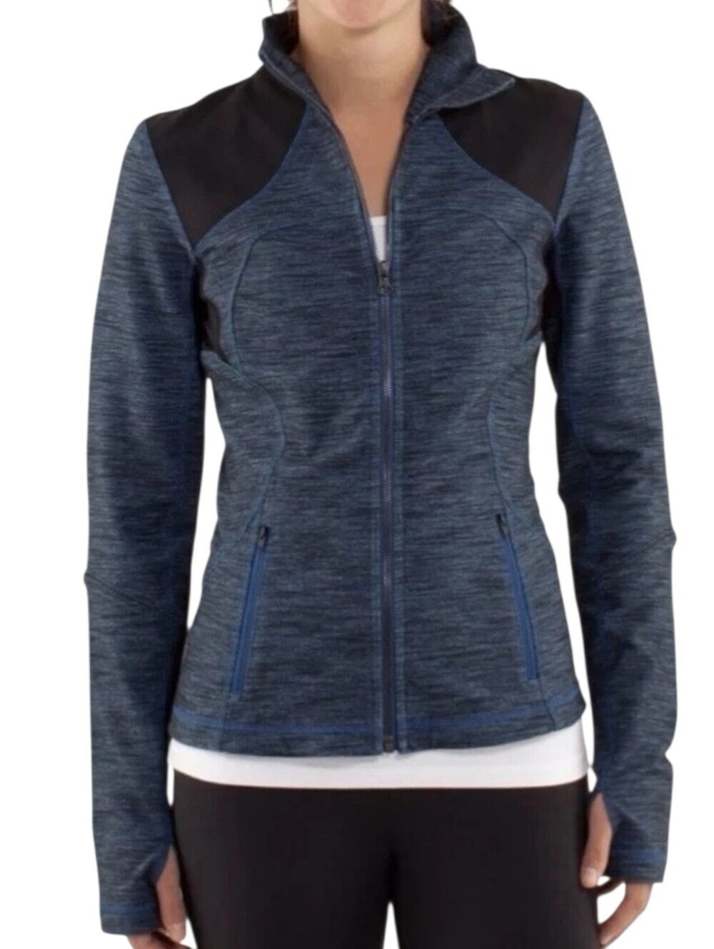 Lululemon Forme Full Zip Jacket Women 6 Blue Black Luon